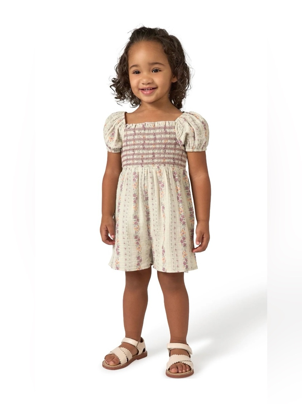 Modern Moments by Gerber Girls 3T Floral Smocked Cotton Gauze Romper NWT - Picture 2 of 11